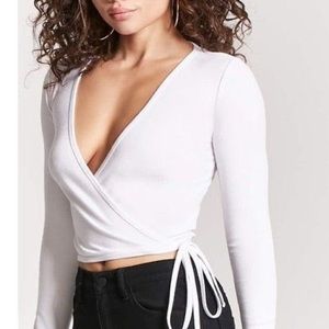 GUC Forever 21 White Long Sleeve Wrap Top